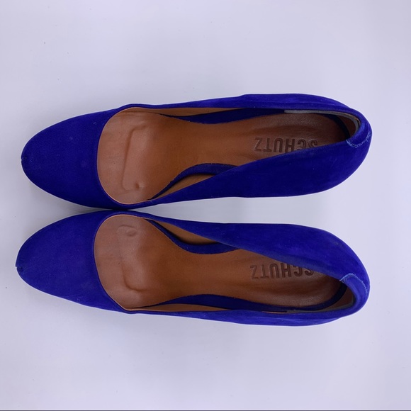 Schutz Ultra High Blue Suede Pumps Studded Heels - Picture 6 of 8